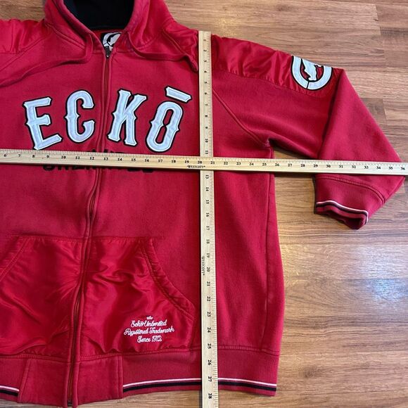 Vintage Ecko Unlimited Full Zip Hoodie Red | Men Size 2XL - Picture 9 of 12